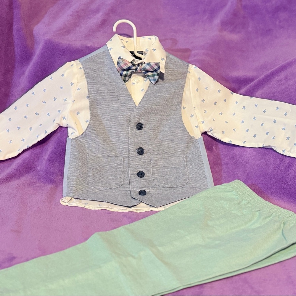Nautica Gray Vest and Bow Tie Set with Mint Pants